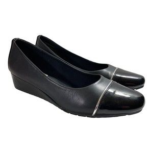 ANNE KLEIN iflex Mildred Womens 9M Black Cap Toe Wedge Pump